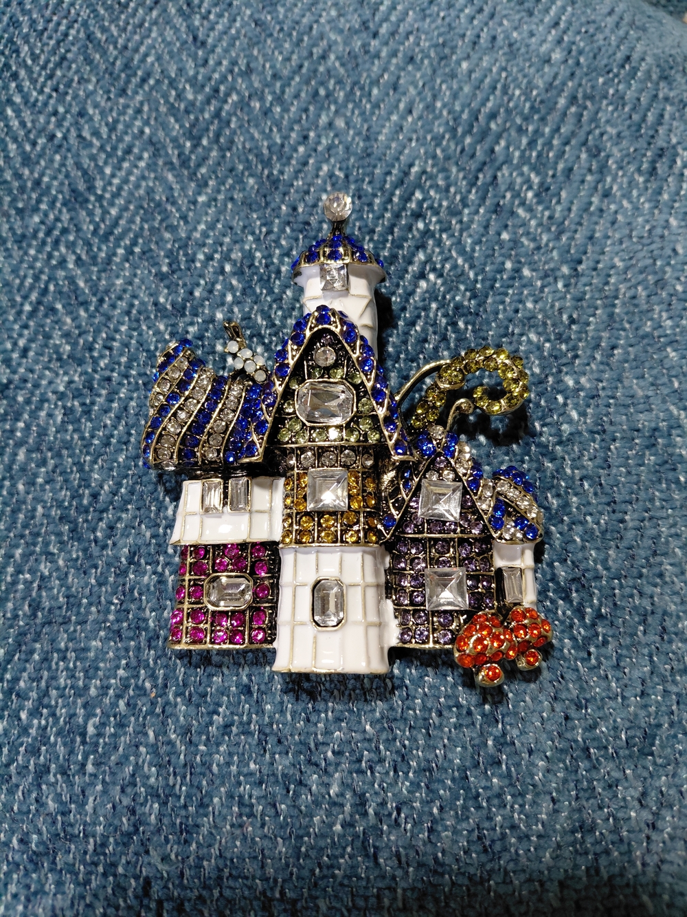 Colorful Jeweled  Unique Haunted Castle Brooch - Multi Color